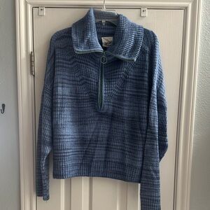 Aerie Blue Striped Quarter Zip Cowl Neck Pullover Autumn Women’s Large